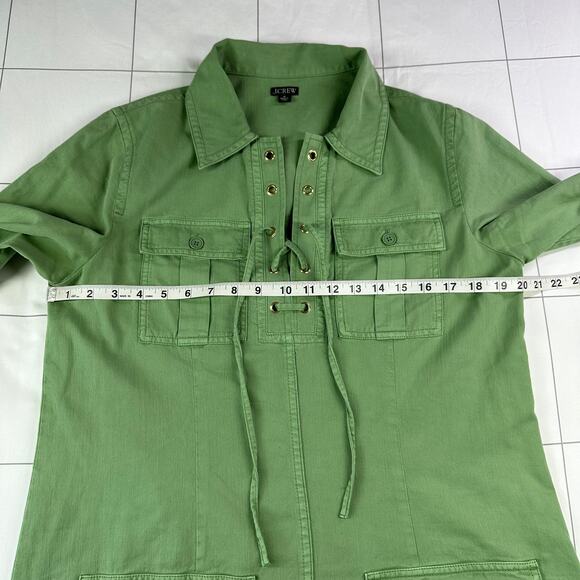 J. Crew Dress Womens Medium Green Harbor Drapey Cotton Lace Up Utility Collared - Picture 9 of 11